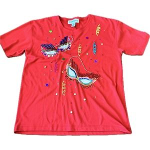 Vintage 90s Victoria Harbour Beaded Sequin Mardi Gras Shirt Size Medium M